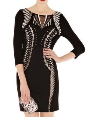 Karen Millen Illusion Neckline & Back Tribal Embroidery Dress
